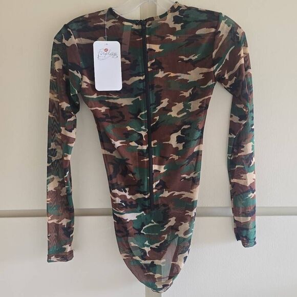 Forplay Camouflage L/S Zip Back Bodysuit, Grn/Brn/Blk, NWT, XS/S - Picture 6 of 6